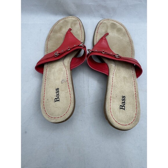 Bass Red Leather Thong Kitten Heel Sandals Women's Size 11M Made in Brazil - Picture 3 of 5